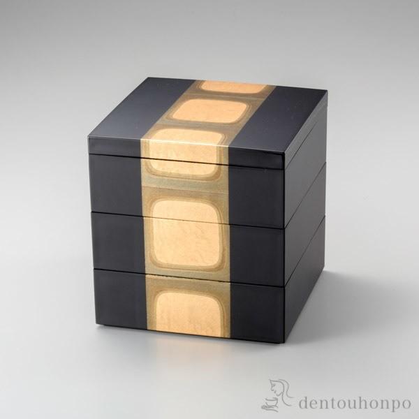 古代箔 三段重 黒 5号 ( 箔一 退職祝い 定年 おせち 運動会 漆塗り