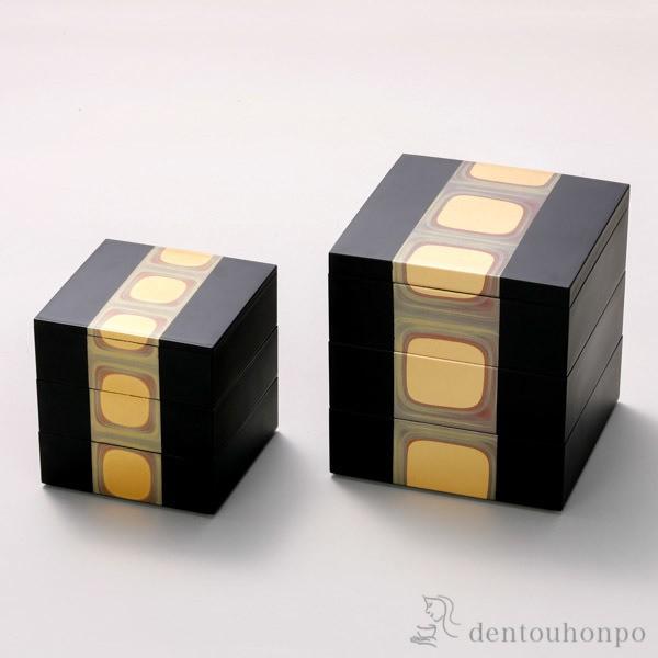 古代箔 三段重 黒 5号 ( 箔一 退職祝い 定年 おせち 運動会 漆塗り