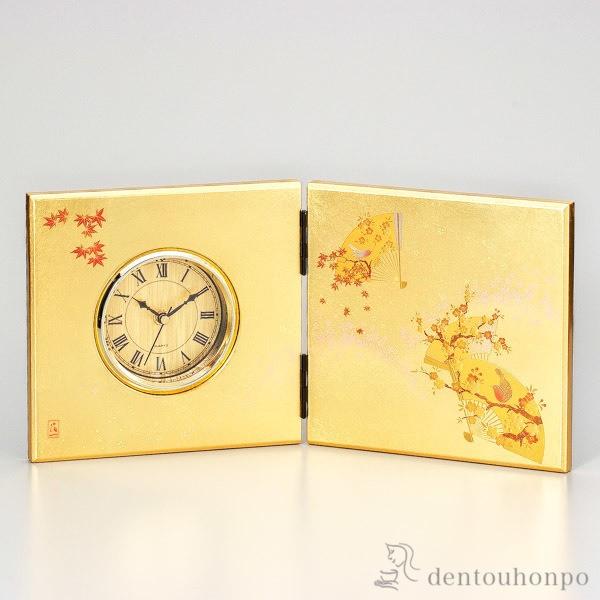 うららか 屏風時計 ( 箔一 木札名入れ有料 退職祝い 定年 置時計 置き時計 アクセサリー パソコンデスク 人気 金沢金箔 結婚 出産 内祝い 引き出物 金婚式 )