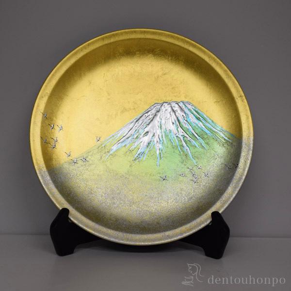 一尺飾り皿 霊峰飛鶴 ( 木札名入れ有料 置物 飾皿 スタンド 絵皿 贈り物 金沢金箔 結婚 出産 内祝い 引き出物 金婚式 誕生日プレゼント 還暦祝い 古希 )