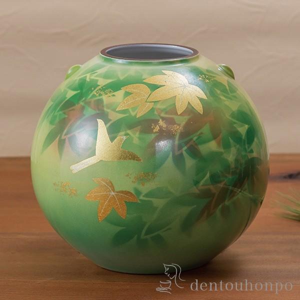 九谷焼 花瓶 金箔楓花鳥 7.5号 ( 木箱名入れ有料 木札名入れ有料 ガラス フラワーベース 花器 一輪挿し おすすめ 九谷焼 周年 創立 上場 竣工 )