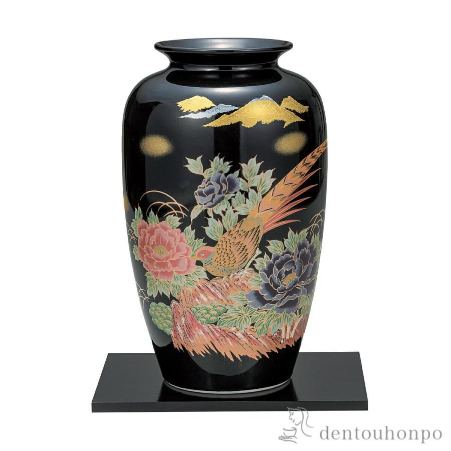 九谷焼 花瓶 牡丹金雉 10号 台付 ( 木札名入れ有料 ガラス フラワー