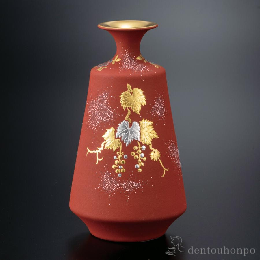 華器 白金盛葡萄図白粒 6.5号 ( 木札名入れ有料 ガラス フラワーベース 花器 一輪挿し おすすめ 九谷焼 周年 創立 上場 竣工 開店 事務所移転 )_1