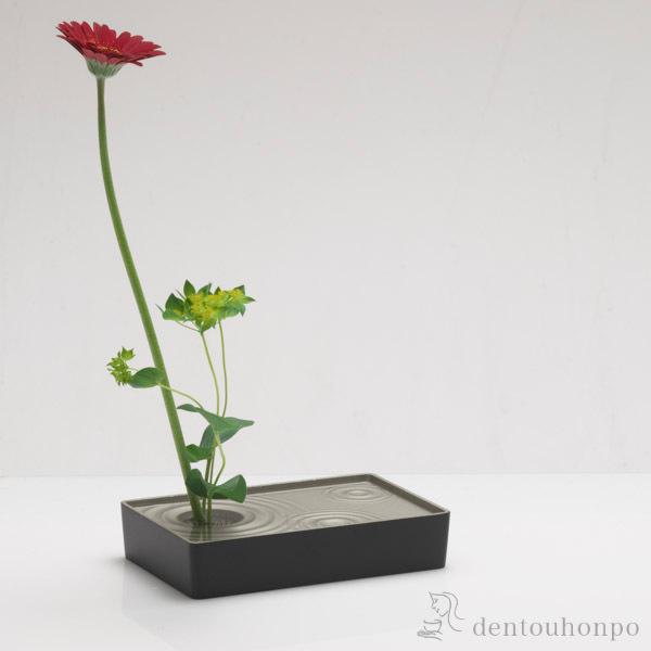 水盤 雫影 S 墨黒 剣山付 ( 花器 いけばな 生け花 おしゃれ