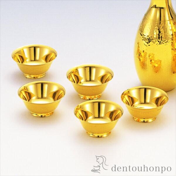 純金 酒器セット 槌目 A 千呂利2個/猪口5個 ( 光則（金工芸） 木札名