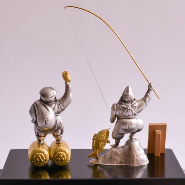 銀製 大黒天・恵比須セット 53g ( 武比古 木札名入れ有料 恵比寿 大黒 宝船 置物 幸運 東京銀器（銀工芸） 結婚 出産 内祝い 引き出物 金婚式 )の画像