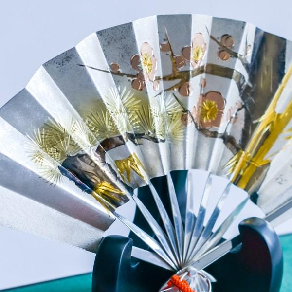 銀製 扇子 松竹梅 G 4.5号・28g ガラスケース付き ( 光則（銀工芸