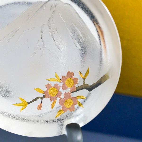 純銀 飾り大盃 富士桜 A 5.0号・210g ( 光則（銀工芸） 木札名入れ有料