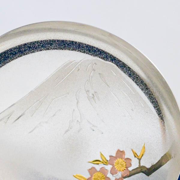 純銀 飾り大盃 富士桜 F 2.5号・43g ( 光則（銀工芸） 木札名入れ有料
