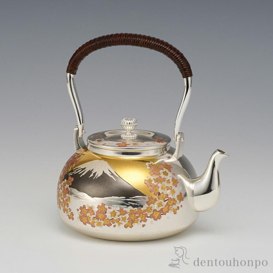 純銀 湯沸 富士桜 5.0号 並型 A・700g ( 高級 コレクション 美術品