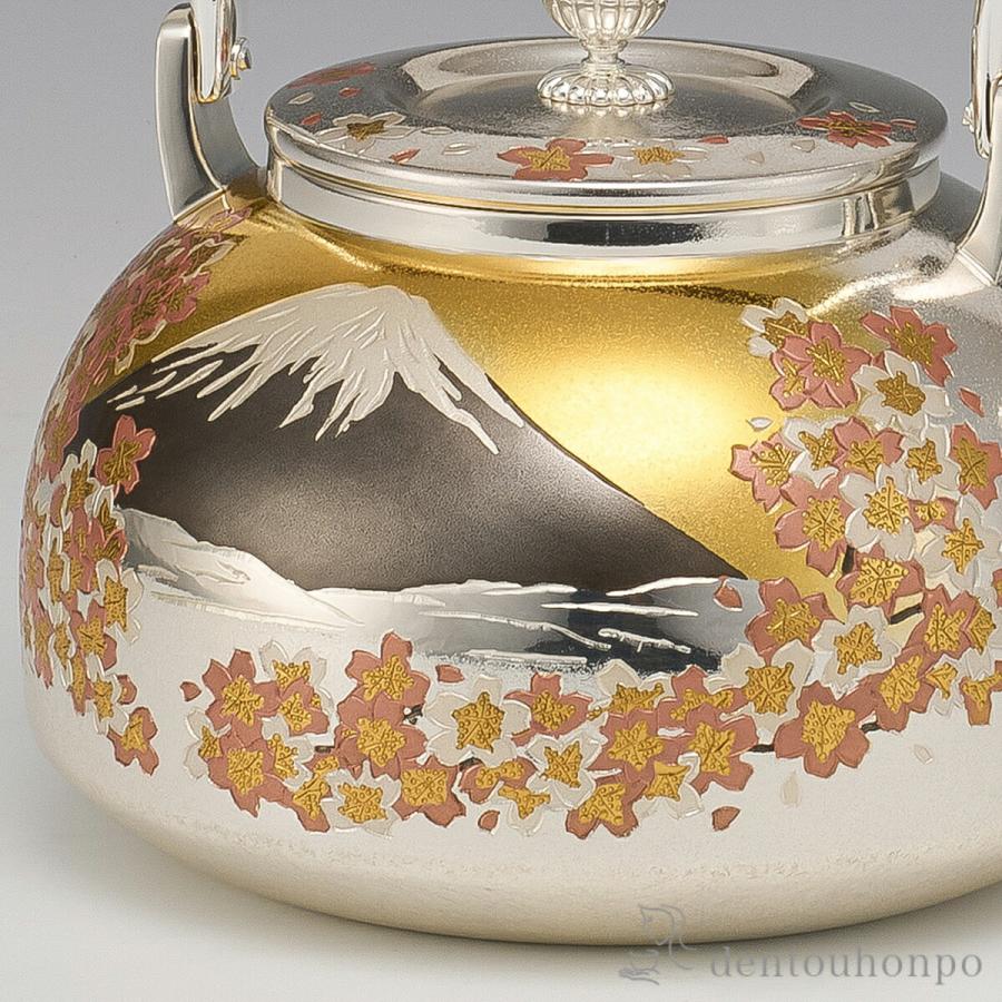純銀 湯沸 富士桜 5.0号 並型 A・700g ( 高級 コレクション 美術品