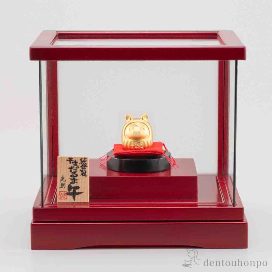 純金製 干支 だるま 「午」 K24 7g ガラスケース付き ( 木札名入れ有料