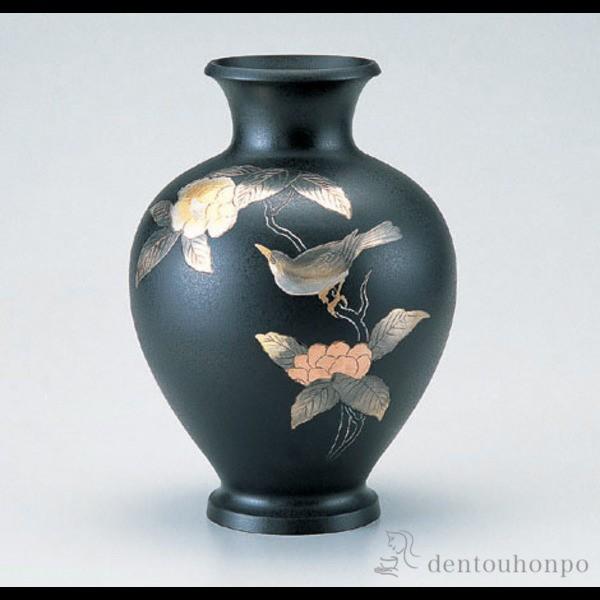 銅製花瓶 福寿 木瓜に鳥 10号 ( 木札名入れ有料 花瓶 フラワーベース 花器 仏間 おすすめ 高岡銅器 周年 創立 上場 竣工 開店 事務所移転 開業 プレゼント )