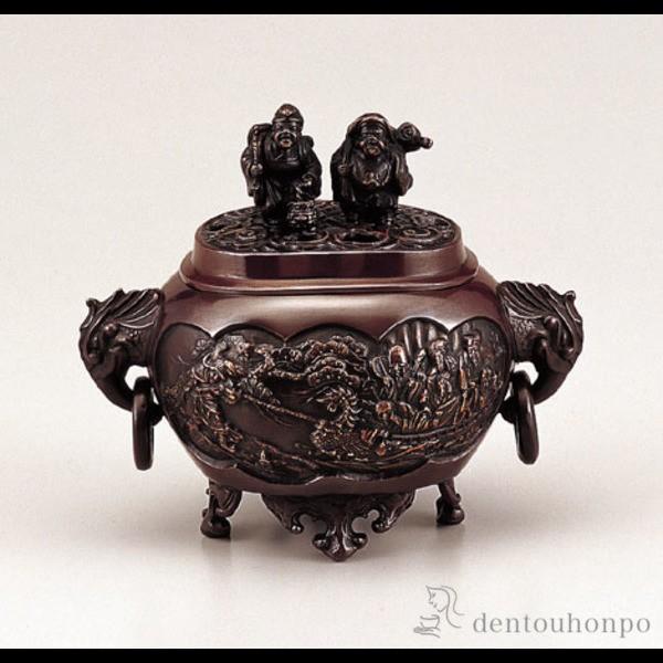銅製 小判型七福神小恵比須大黒蓋 ( お香 線香 リラックス 仏具 人気 高岡銅器 周年 創立 上場 竣工 上場 竣工 開店 事務所移転 開業 プレゼント お祝い )