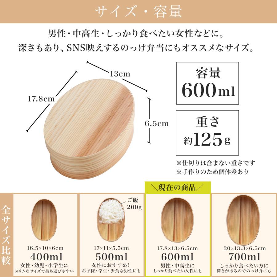 木製 曲げわっぱ 弁当箱 レンジ対応・食洗機対応 600ml ランチバンド