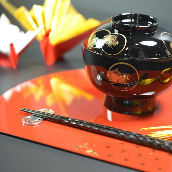 半月膳 プレースマット 麻の葉 レッド・ゴールドライン S ( ラック