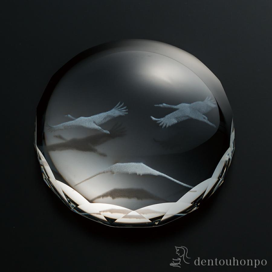 クリスタルペーパーウエイト 富士に鶴 ( 退職祝い 定年 書道 高級 人気