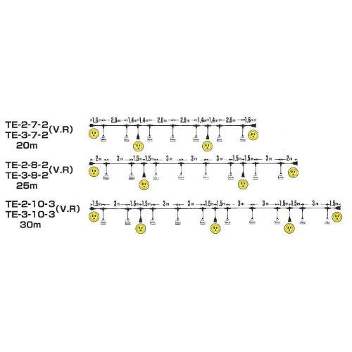 岡澤工業所 分岐ケーブル 電源 照明兼用 VCT3.5×3C 25m ソケット8個 電源2 TE-3-8-2R ゴムコネクター｜denzai-39｜02