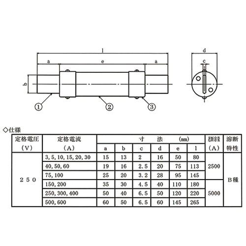 スターヒューズ　筒形ヒューズ　（非再用型）　40A　（エンクロヒューズ刃形)　KT　KT　40A　（10個入）