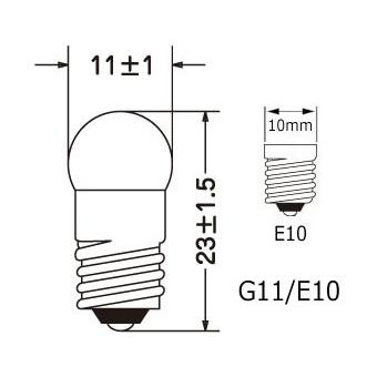 パイロットランプ（小型表示電球） G11/E10 1.5V0.3A 【※100個入】 電球形状G11/口金E10