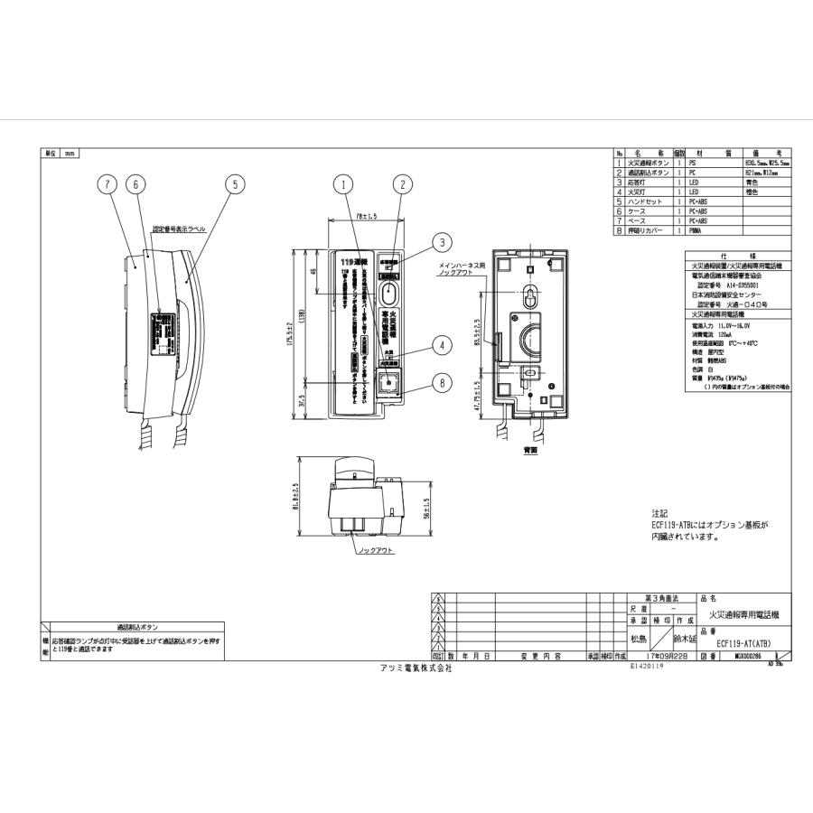 当日発送OK!】 アツミ電氣 火災通報装置 火災通報専用電話機 ECF119