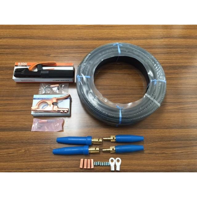 経典新品 溶接用キャブタイヤケーブル WCT38SQ 15m 付属品付(ホルダー アースクリップ ケーブルジョイント2組 端子2個) 製造、工場用 クリップ型アース 溶接用 300A 送料無料 アーク溶接 半自動溶接