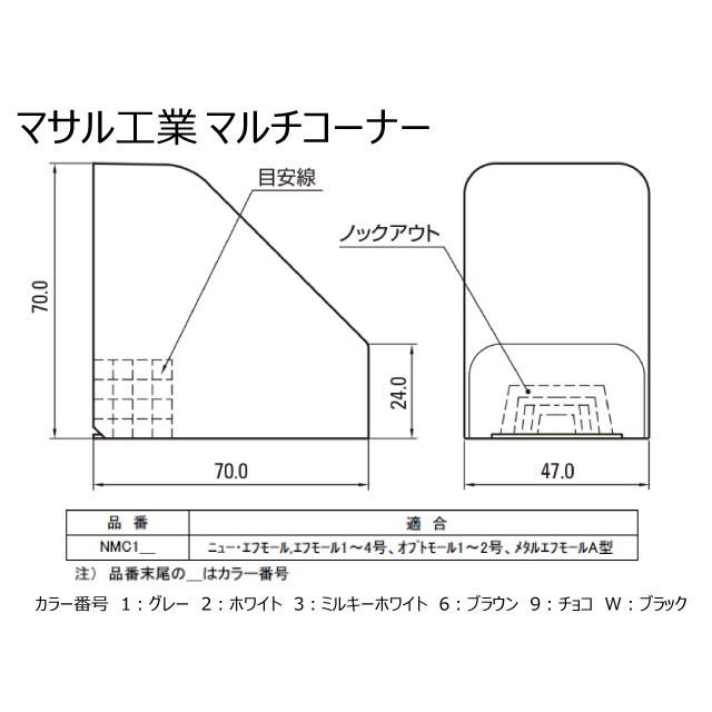 NMC12 ニュー・エフモール用 マルチコーナー ホワイト マサル工業