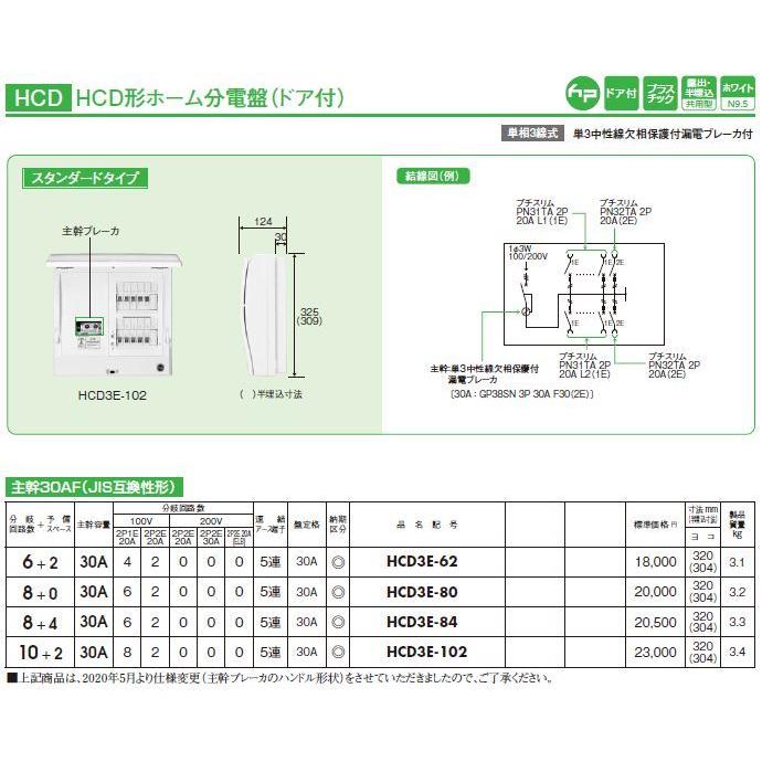 HCD3E-102 日東工業 HCD形ホーム分電盤 ドア付き 露出 半埋込共有型