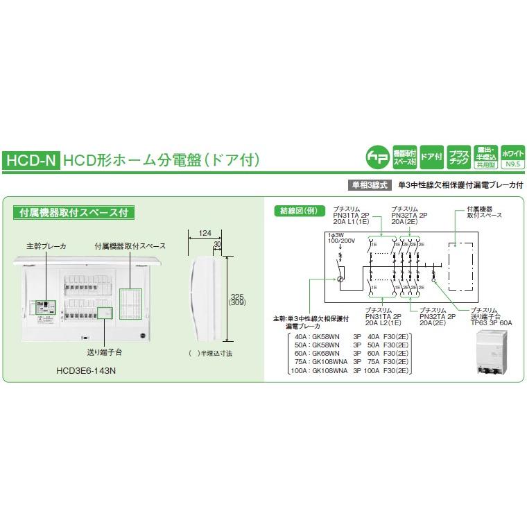 日東工業 HCD3E5-63N 主幹50A 付属機器取付スペース付 ドア付 ホーム分