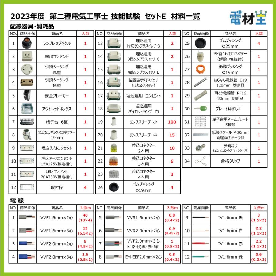 第二種電気工事士 技能試験セット E 2023 全13問対応 電線2回分 配線