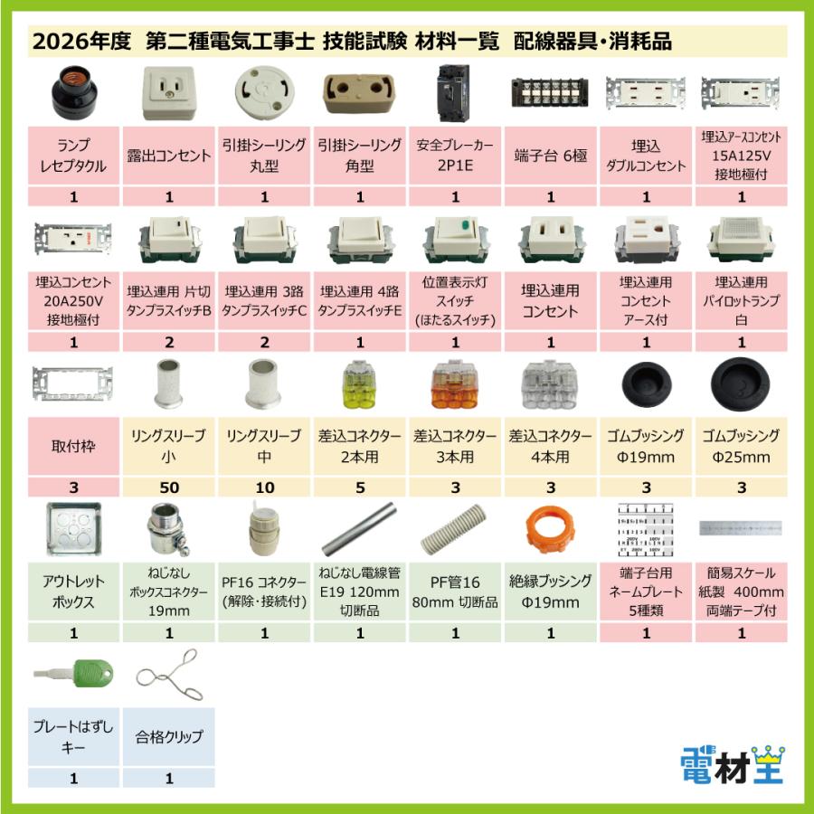 第二種電気工事士 技能試験セット J 2026 全13問対応 配線器具 合格