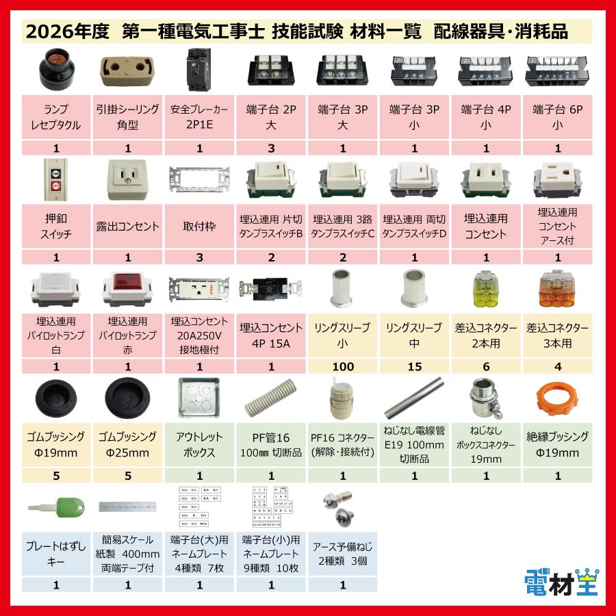 第一種電気工事士 技能試験 セット T 2026 全10問対応 配線器具 電材王