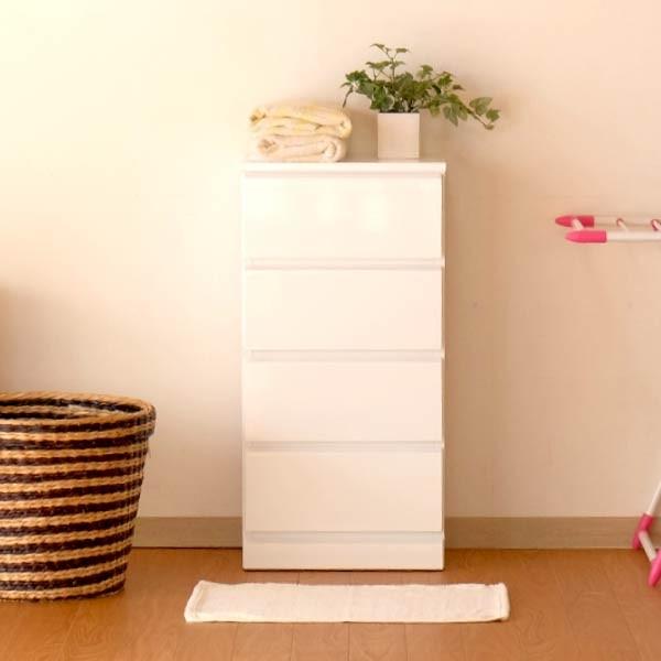 一生紀（ISSEIKI） チェスト タンス ローチェスト 4段 ホワイト 幅40