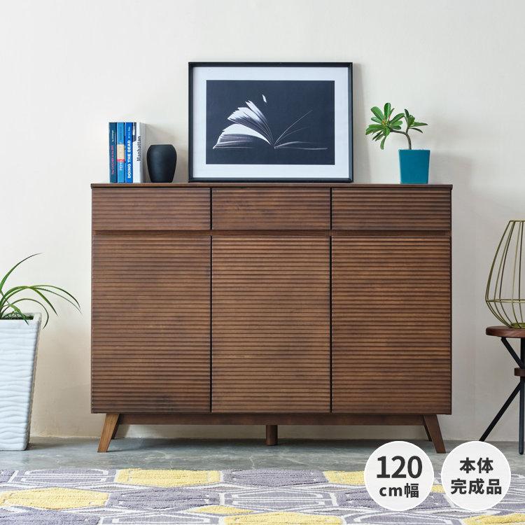 サイドボード ISSEIKI 3枚扉 WAVE SIDE BOARD 120 ブラウン