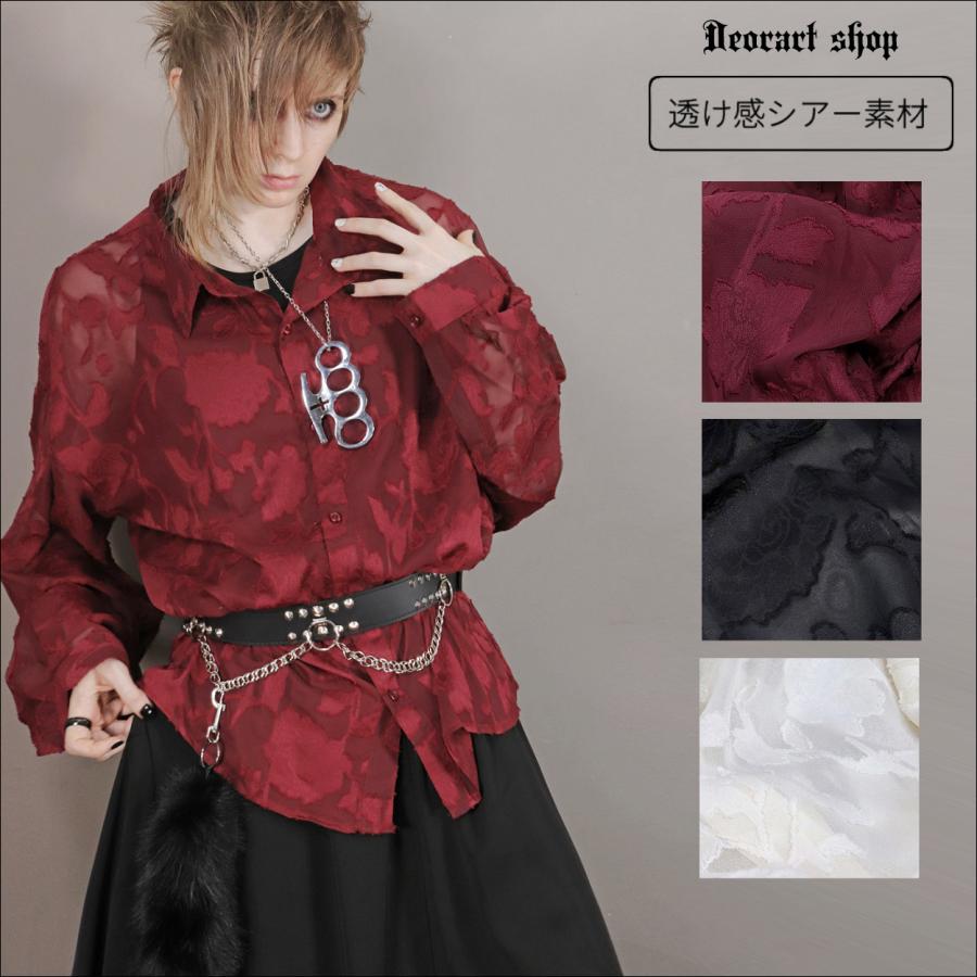 [APPAREL]/ディオラート/透け感 シアー・ジャガードシャツ[薔薇柄] ホワイト (M) ゴスロリ・パンク/Deorart Deorart（ディオラート） 透け感 シアー・ジャガードシャツ[ローズ