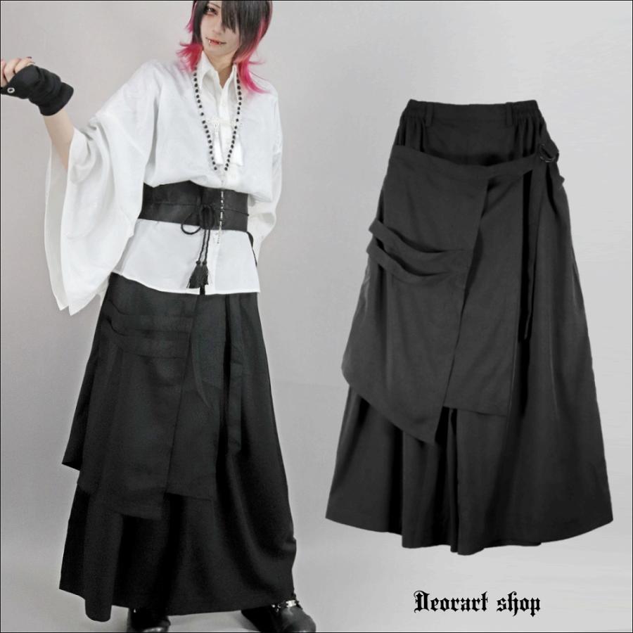 [APPAREL]/ディオラート/フラップ付 レイヤード・袴ワイドパンツ ブラック x ガンメタ (L) ゴスロリ・パンク/Deorart Deorart（ディオラート） フラップ付 レイヤード・袴ワイドパンツ