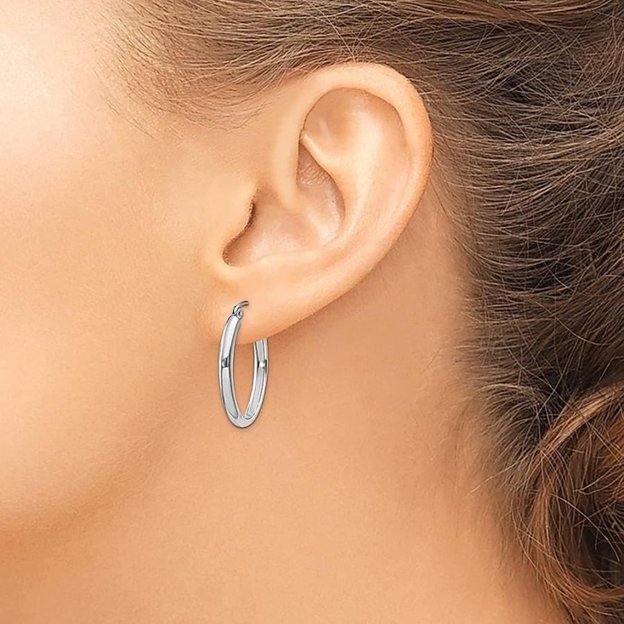 14K ホワイトゴールド 2.75mm オーバルチューブフープイヤリング 