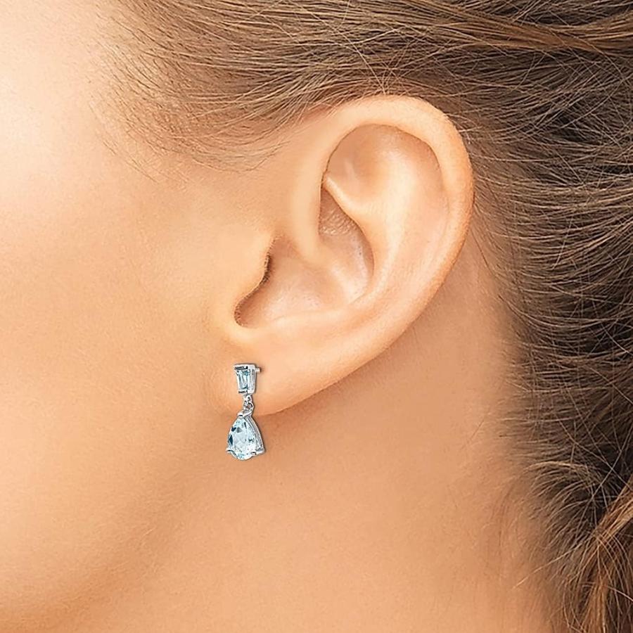 【並行輸入品】14K ホワイトゴールド ブルー アクアマリン ドロップ ダングル シャンデリア ポスト スタッド イヤリング 誕生石 3月 ファインジの画像
