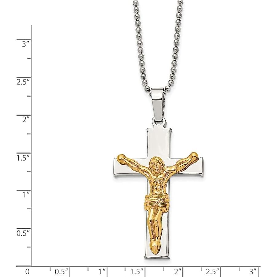 【並行輸入品】ICE CARATS ステンレススチール イエロー 主イエスキリスト 十字架 聖十字架ペンダント 22インチ ボールチェーン ネックレスの画像