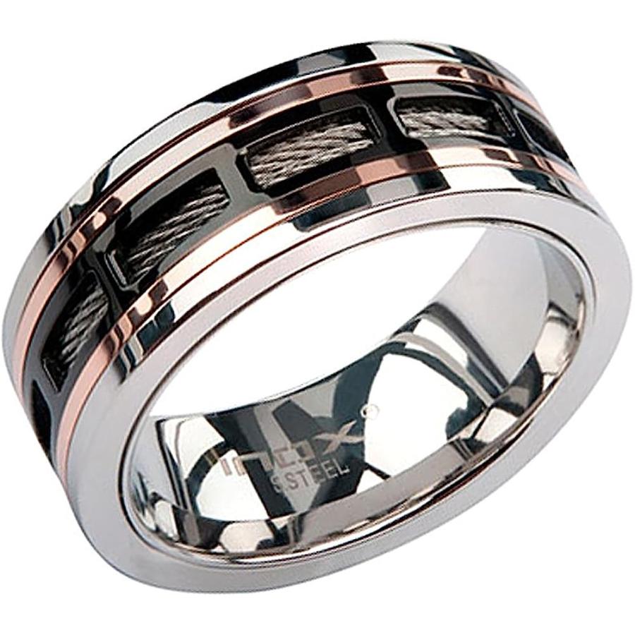 【並行輸入品】INOX Jewelry ステンレススチール ローズゴールド ウィンドウスピナーリング (ブラック サイズ9)の画像