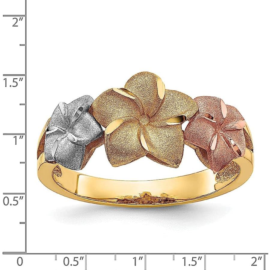 【並行輸入品】14K 3色 ハワイアン プルメリア フラワーリング リーフ ファインジュエリー 女性へのギフトに  ホワイトゴールド、ゴールドの画像