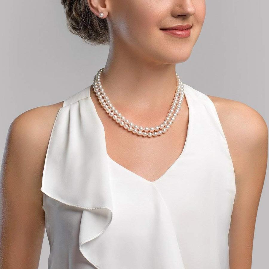 【並行輸入品】The Pearl Source AAA品質ダブルストランド ホワイト淡水養殖真珠ネックレス レディース 18~19インチ プリンセスレの画像