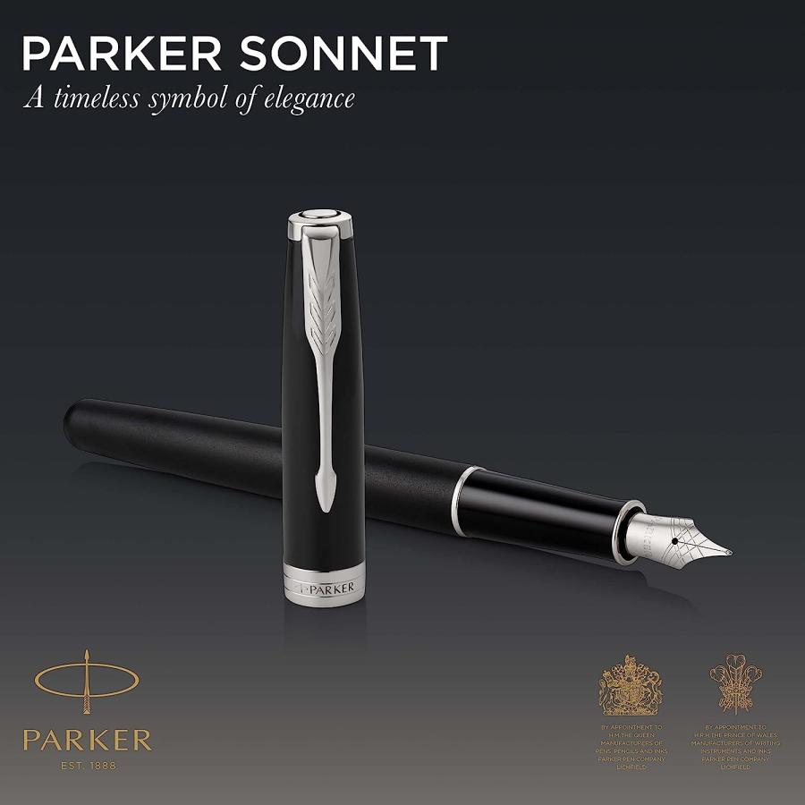 (Medium Nib  Stainless Steel Nib  Matte Black Lacquer - Palladium Trim) - Parker Sonnet Medium Nib Lacquer Palladium Finish Trim Gift Boxed Fountai｜dep-dreamfactory｜02