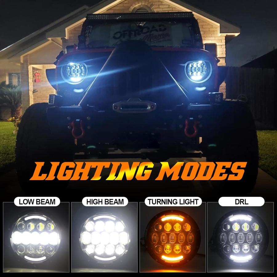 【並行輸入品】SUP-LIGHT 2個 105W 7インチ ラウンド LED ヘッドライト ホワイト/アンバー ウィンカー DRL ラングラー Jkの画像
