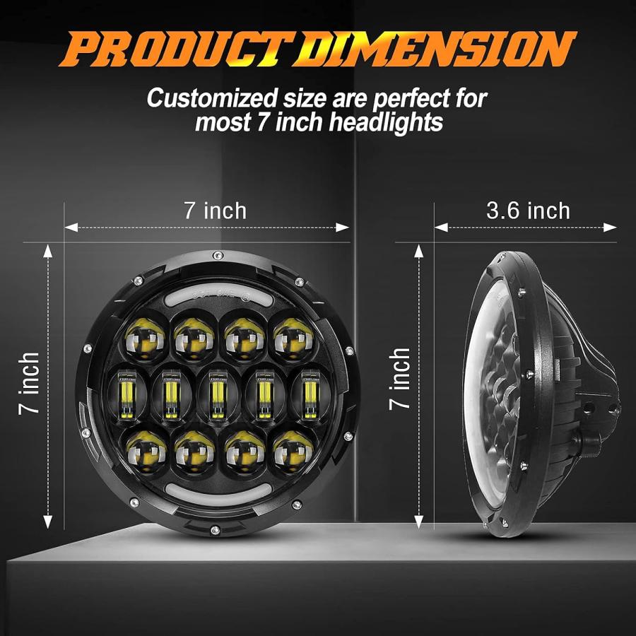 【並行輸入品】SUP-LIGHT 2個 105W 7インチ ラウンド LED ヘッドライト ホワイト/アンバー ウィンカー DRL ラングラー Jkの画像