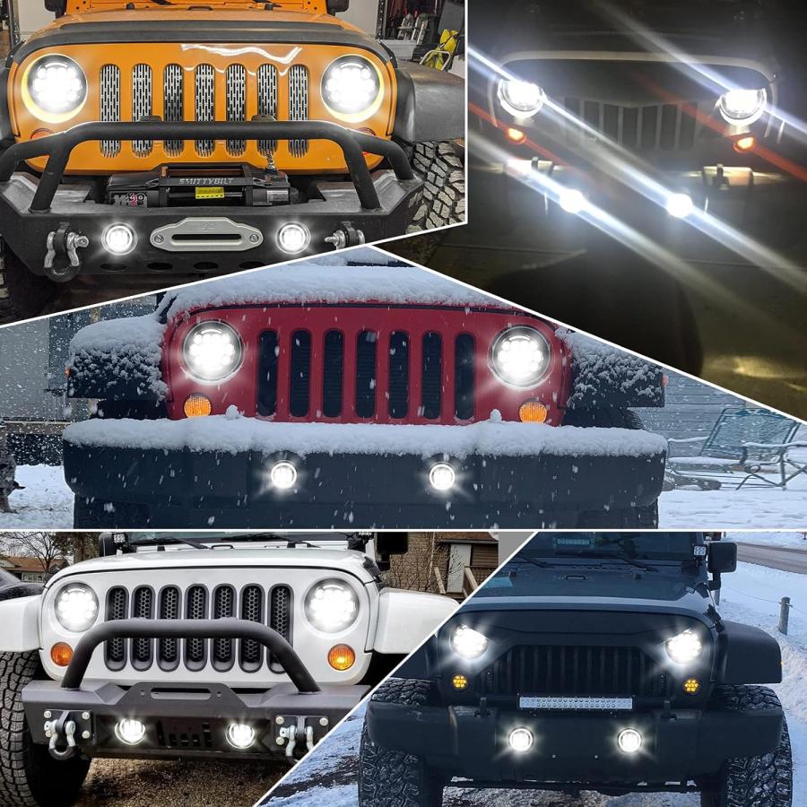 【並行輸入品】SUP-LIGHT 2個 105W 7インチ ラウンド LED ヘッドライト ホワイト/アンバー ウィンカー DRL ラングラー Jkの画像