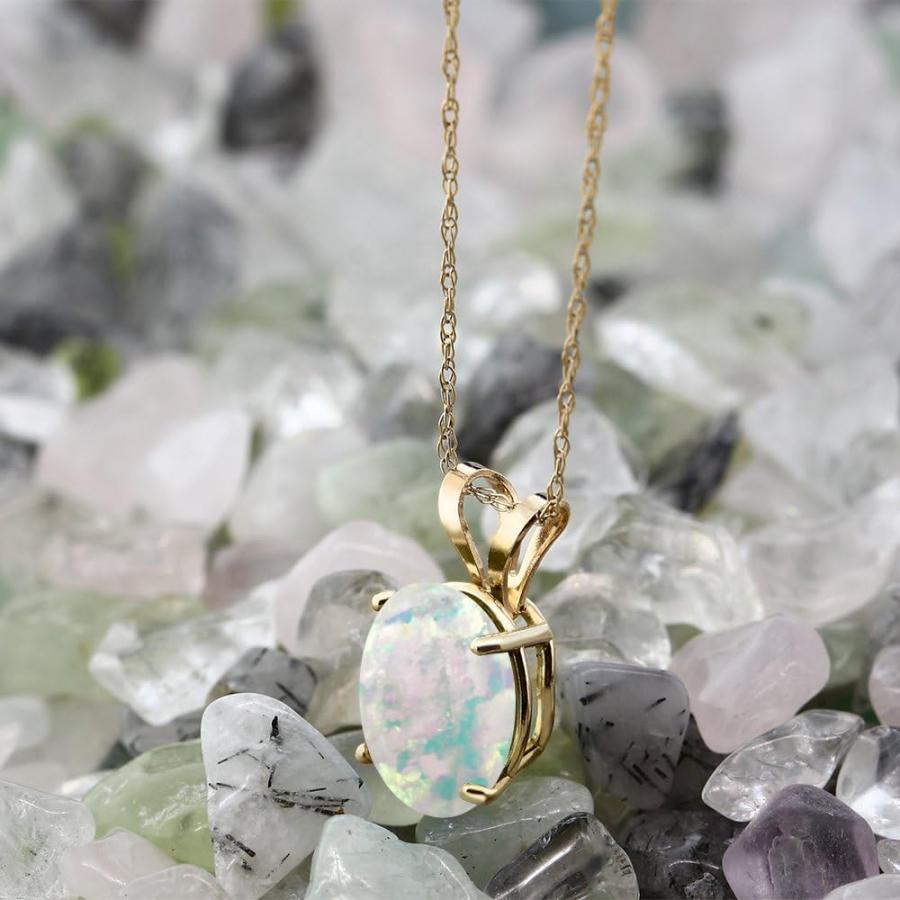 【並行輸入品】Gem Stone King 1.50カラット シミュレイテッド ホワイトオパール ネックレス ペンダント レディース 14金 イエローの画像
