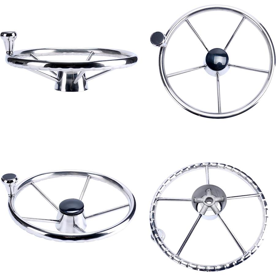 【並行輸入品】アマリン製5スポーク13-1 / 2インチデストロイヤースタイルのステンレスボートステアリングホイール、大きなサイズのつまみ付き - Xの画像