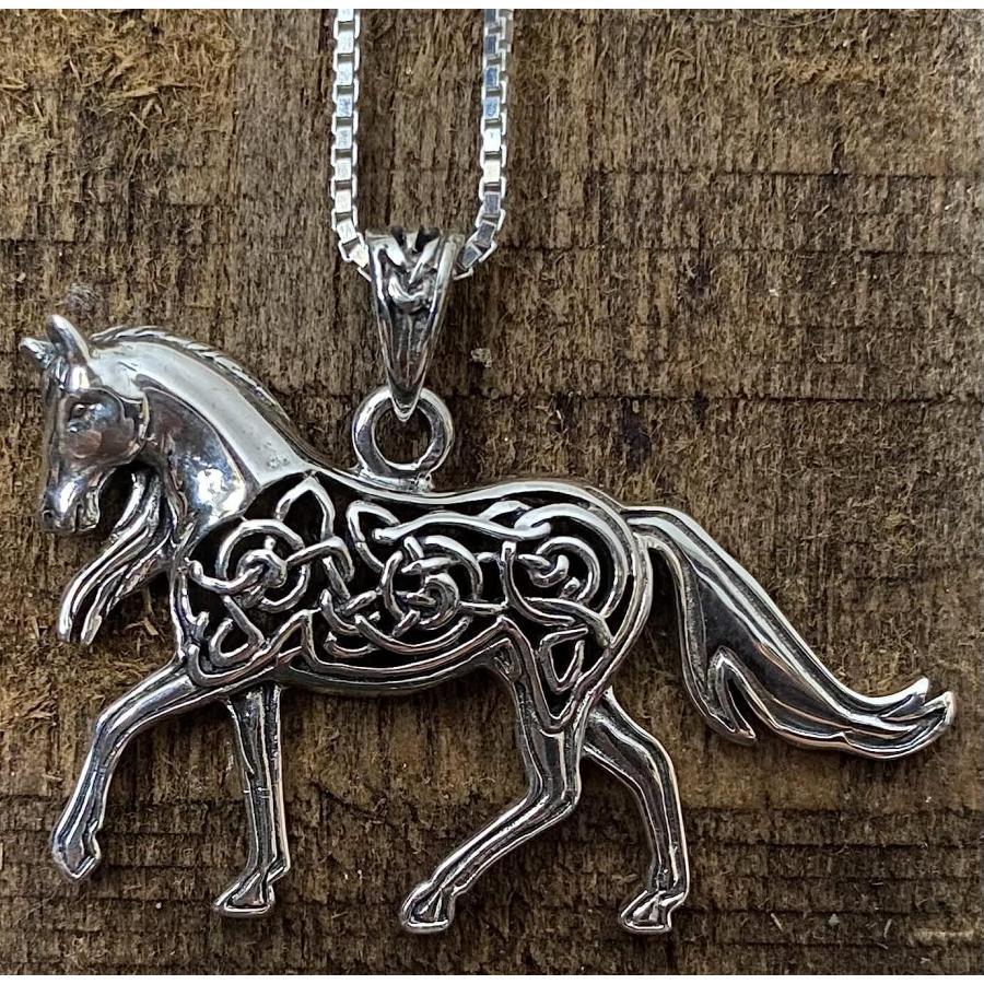 【並行輸入品】ジュエリートレンドスターリングシルバーケルトHorseペンダントon 22インチボックスチェーンネックレス　_7