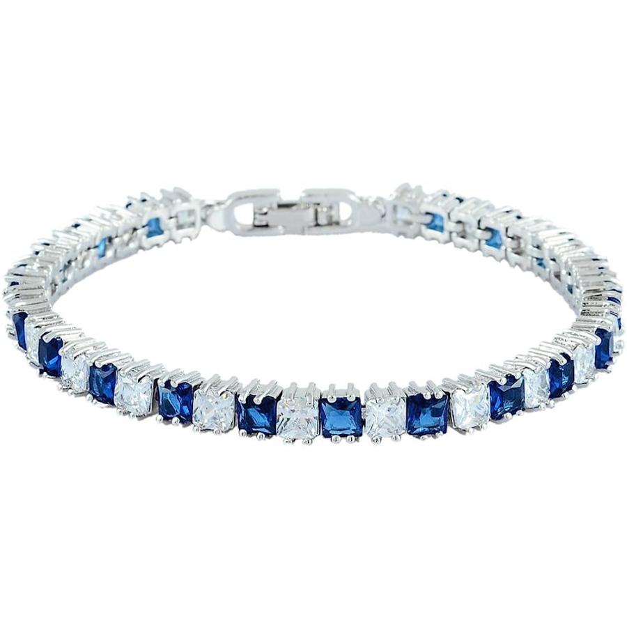 【並行輸入品】[RIZILIA Ice Cubes] テニスブレスレット [18cm/7inch] スクエアカット CZ [ブルーサファイア]  シンの画像